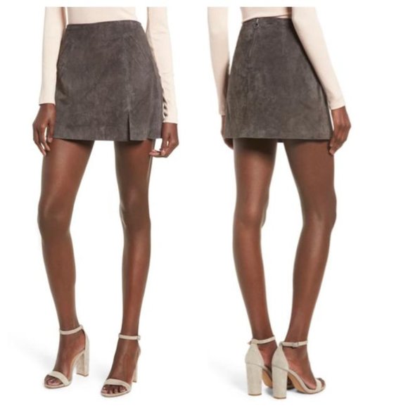 NWT Blank NYC Venice Beach Grey Suede 100% Leather Mini Skirt Sz 24 - Picture 2 of 4